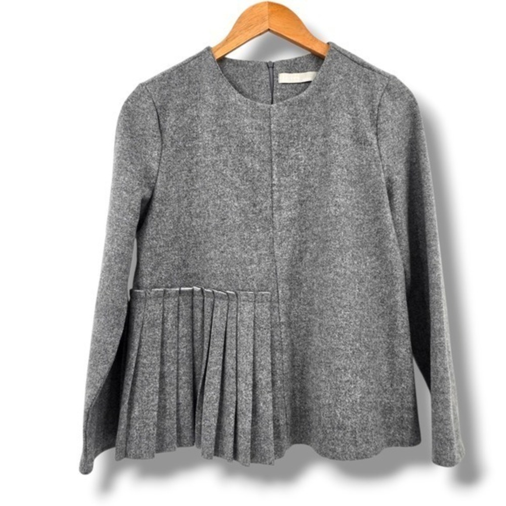 Gallery Pleated Peplum Top Long Sleeve Gray Made‎ in Korea Minimalist
